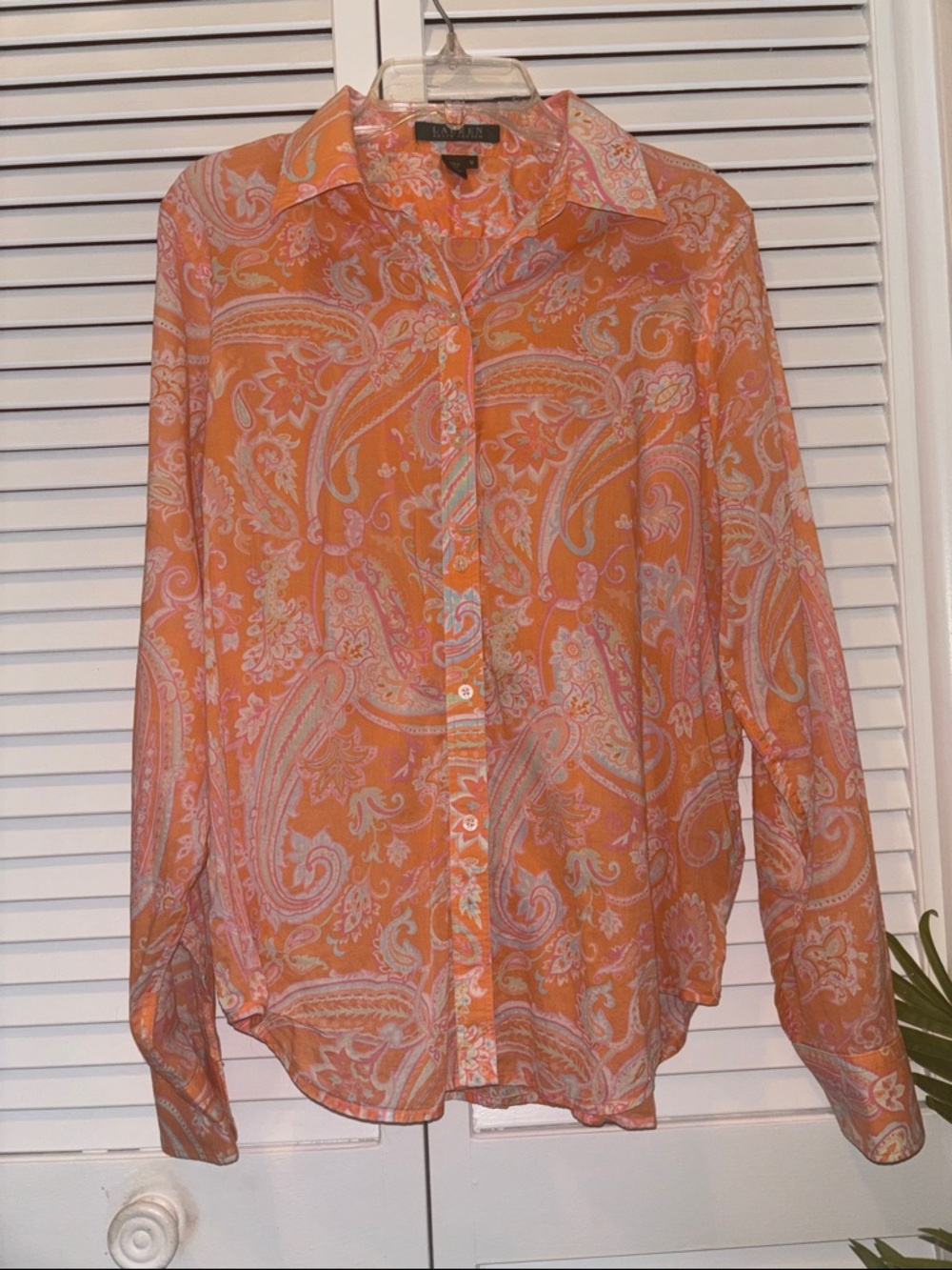 Lauren Ralph Lauren Coral-Orange Paisley Button Front Blouse M